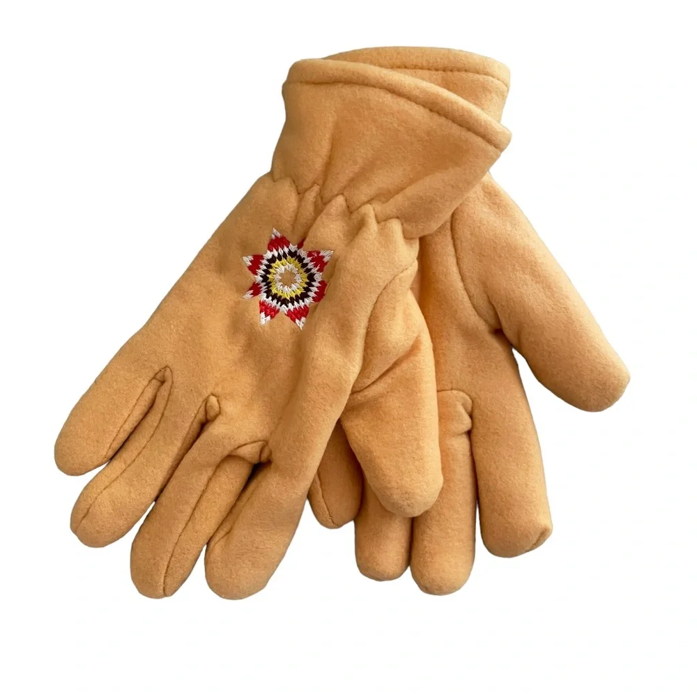 Women's Fleece Winter Gloves Lined Chamois Yellow with Embroidered Star Motif